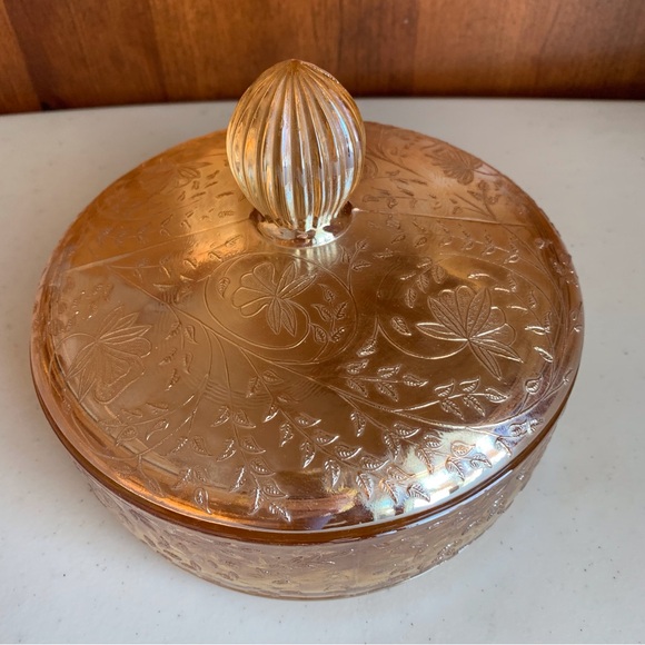 Iridescent Gold Carnival Jeannette Louisa Floragold Candy Cheese Dish & Lid - Picture 2 of 9